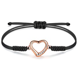 JENDEAR SHINE Heart Bracelet for Women, Hand Braided Rope Zirconia Charm Bracelet, Mother's Day Birthday Love Friendship Gift for Mom Women Girls