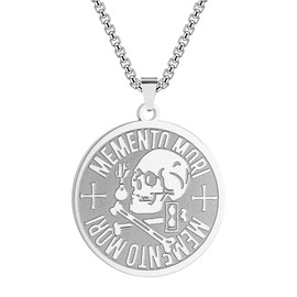 Chereda Punk Memento Mori Skull Pendant Necklace Stainless Steel Men Jewelry Amor Fati Skeleton Punk Necklace