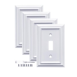 Pure White Decorative Outlet Covers Wall Plates, Bamboo Fiber Light Switch Covers, Natural Material Electric Receptacle Switch Plate Outlet Cover of various styles (1 Gang Toggle 4 Pack)