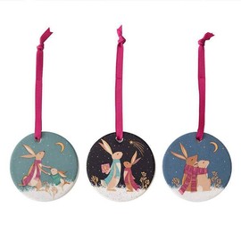 Sara Miller Woodland Tales Set of 3 Christmas Decorations with 22-carat gold detailing