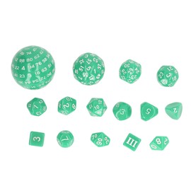 15pcs Complete Polyhedral Dice Set Acrylic D3 to D100 Spherical Role Play Game Dice Set Party Supplies Green