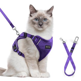 Cat Harness and Leash Set for Walking Escape Proof, Improved Four Place Adjustable Cat Car Harness, Soft Kittens Vest with Reflective Strip for Cats, Comfortable Outdoor Vest, Purple, XS