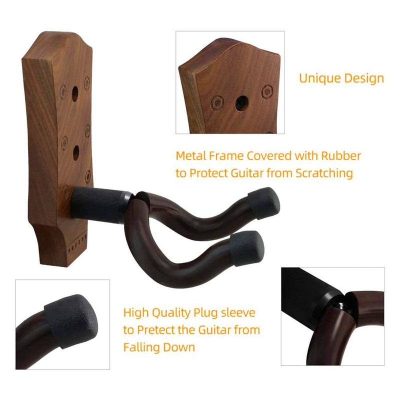 2pcs Guitar Wall Hanger Elegant Black Walnut Guitar Wall Mount