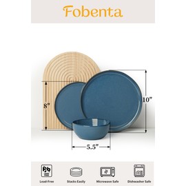 FOBENTA 24 Piece Dark Ceramic Dinnerware Set,Slate Blue Plates and Bowls Set for 8 – Minimalist Dish Sets for Hosting with Edge and Elegance