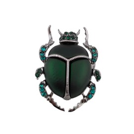 Iridescent Glass Scarab Beetle Brooch deep green & gunmetal color insect pin Egyptian Revival