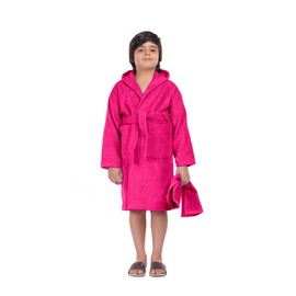 ALLEN & MATE Children 100% Terry Cotton Quick Dry Hooded Bathrobe for Kids Boys Girls Dressing Gown with Head Towel & Pockets (8-9 Years, Orchid)