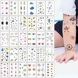 30 Sheets Kids Mini Temporary Tattoos Smiley Small for Little Girls Boys 3D Cute Heart Rainbow Flower Waterproof Fake Tattoo Stickers for Face Body Arm Art(S30 M)