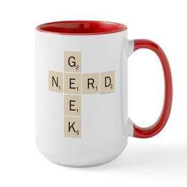 CafePress Scrabble Geek Nerd 15 Oz Ceramic Large Mug (207146368) - White/Red Inside
