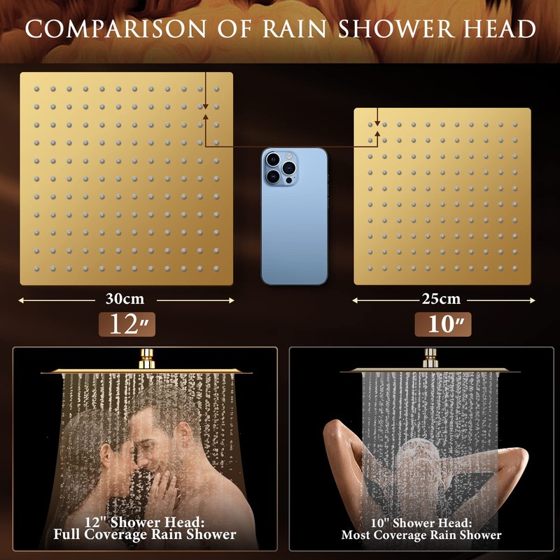 Beekim 12'' Shower Head with Handheld, High Pressure Rainfall Shower