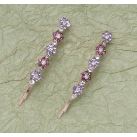 Ruwado 2 Pcs Bobby Pin with Rhinestone Flower Cute Crystal Metal Hair Pins Clips for Women Parties Theme Wedding Hair Decoration Theme Party Supplies (Purple)