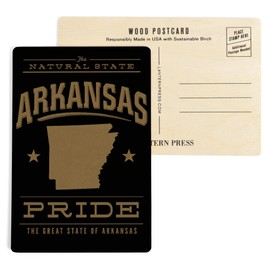 Arkansas State Pride, Gold on Black (4x6 Birch Wood Postcards, 2-Pack Stationary, Rustic Home Wall Decor)