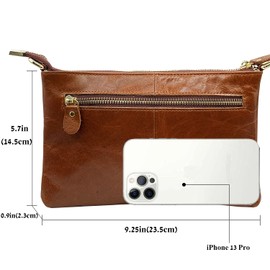 Beurlike Leather Wristlet Wallet Clutch Purses For Women Small Crossbody Phone Bags (Oil Leather Brown)