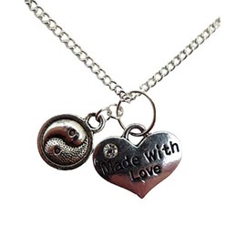 Silver Plated Necklace Made With Love Heart Gem Charm Yin Yang