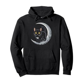 Mystical Black Cat and Moon Scene Pullover Hoodie