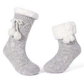 LEMZONE Women's Winter Slipper Socks Warm Cozy Fuzzy Fleece-lined Cabin Socks with Grippers