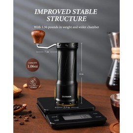 SHARDOR Professional Manual Coffee Bean Grinder with 420 High-Strength Stainless Steel Conical Burr, Hand Coffee Grinder with Ultra-granular Adjustment, Enhanced Stability with Wider 1.06oz Chamber