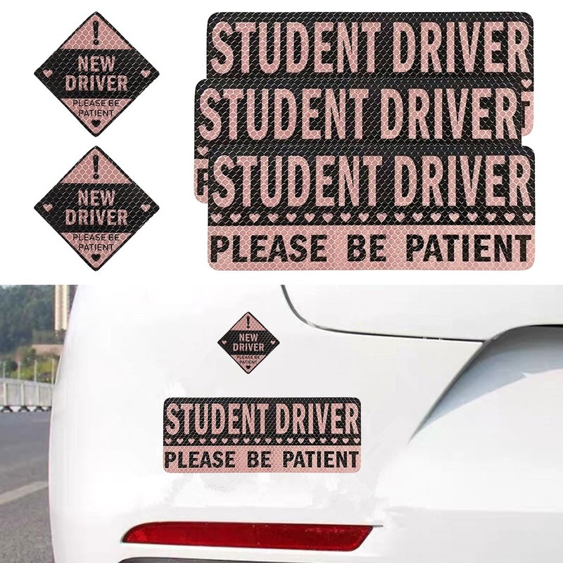 5PCS Non-Magnetic Student Driver Stickers – Reflective New Driver Sticker