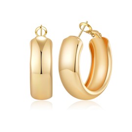 RANKEEF 11mm Wide Chunky Gold Hoop Earrings for Women14K Gold Plated Hypoallergenic Large Hoops Lightweight Big Hoop Earrings for Women 30/40/50/60mm