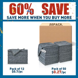 TEAWOO Microfiber Cleaning Cloths Bulk Pack-50 Pack, Microfiber Towels Bulk, Towels for Cars, Cleaning Rags Gray (12x12 inches)