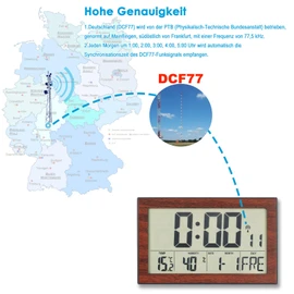 Digital Radio Wall Clock with Temperature Display and Humidity Display, Radio-Controlled Clock Digital with Backlight, Wood Grain Brown, 20.1 x 12.4 cm