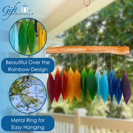 Blue Handworks Rainbow Glass Chime, Sandblasted Glass and Found Wood Handcrafted Wind Chime