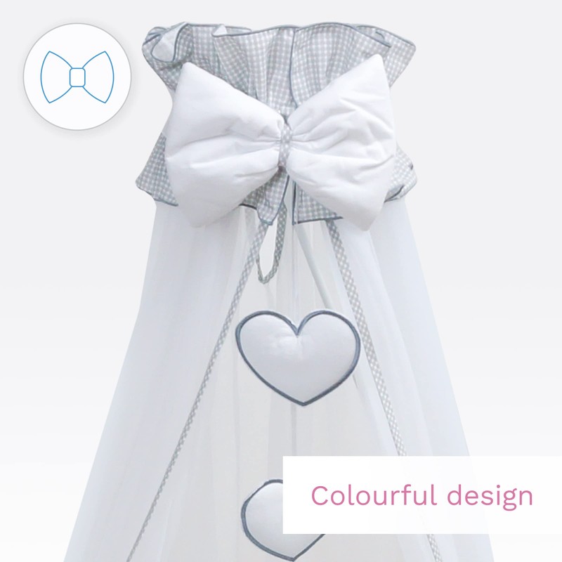 Mosquito Netting Canopy Drape Only Fits Crib, Moses Basket (Hearts