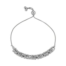 Verona Jewelers Italian 925 Sterling Silver Adjustable Byzantine Chain Bolo Bracelet For Women