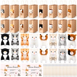 HyDren 96 Pcs Adopt a Pet Party Favors 7'' Stuffed Cat Adopt a Cat Animals Mini Plush Kitten with Paper Box Adoption Card Pencil, Gifts for Kid Boy Girl Pet Birthday Party