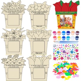 Yizeda 12 Sets Mother's Day Wood Picture Frame Craft for Kids - Color Your Own DIY Mothers Day Coloring Flower Picture Frame Gift for Mother's Day Gift Classroom Tabletop Home Decor