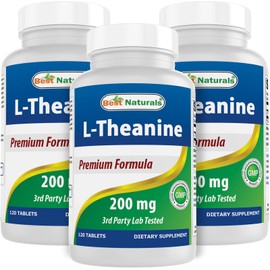 Best Naturals Best Naturals L-Theanine 200mg per Tablet (400mg per 2 Tablets) - Promotes Relaxation Without Drowsiness - 120 Vegetarian Tablets - (120 Count (Pack of 3))