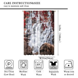 GoDazzling - Cortinas Opacas Oscurecedor de Ventanas con Cascada, Diseño de Bosque Rojo Cascada, Cortinas con Vista a la Naturaleza, para Sala de Estar, Recámara, 42 x 63 Pulgadas, 2 Paneles
