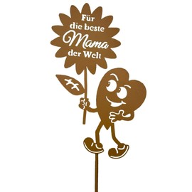 Gift for Mum Garden Stake 34 cm – For the Best Mum in the World – Heart Rust Stake Metal Weatherproof Garden Decoration Mother's Day
