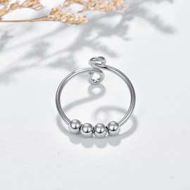 Anxiety Rings Sterling Silver Fidget Spin Rings for Anxiety for Women Adjustable Open Stress Relief Ring Size 7-9