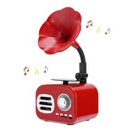 Retro Bluetooth Speaker, Mini Gramophone Shape Bluetooth Speaker Loudspeaker, Vintage Home Bedroom Decor, Retro Music Player Rechargeable (Red)
