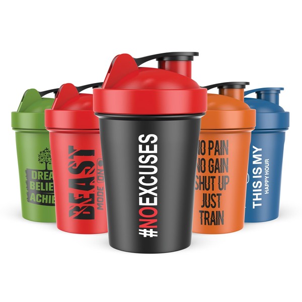 RadiantShake Motivational Protein Shaker Bottles | 5 Pack - Dishwasher