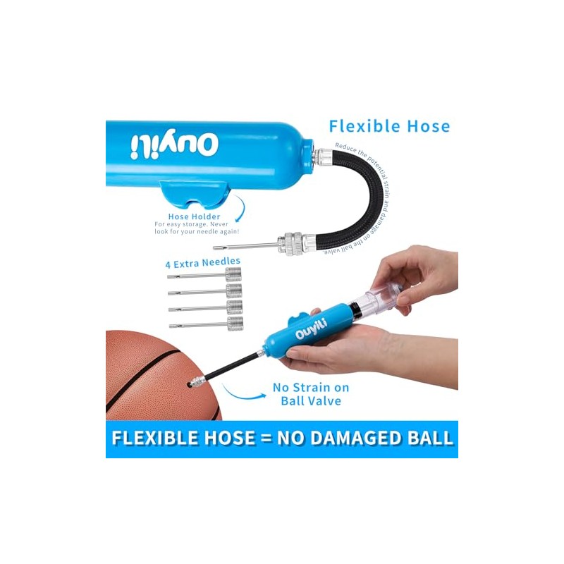 Portable Two-Way Sports Ball Pump Kit with Needles & Hose