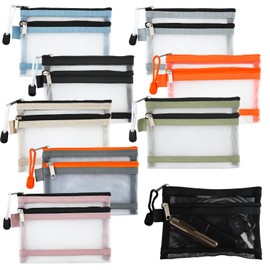 FHUIEWRY 9Pcs Mini Zipper Mesh Bags, 5.7"x4.3" Double Layer Nylon Small Mesh Pouch Coin Purse, Portable Travel Cosmetic Zipper Bags Small Makeup Bag for Purse Lipstick Earphone Keys Cards