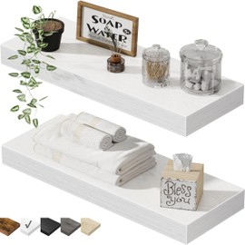 QEEIG Bathroom Floating Shelves for Wall - 15.7" Wall Mounted Shelf Over Toilet Farmhouse Home Decor Display Bookshelf Small 15.7 x 6.7 inch Set of 2, White (008-40W)