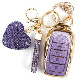 YIKECASE Key Fob Cover with Keychain Fit for Toyota Car Key Holder Compatible with Camry 2025, Venza 2019-2024, RAV4 Prime, Land Cruiser, Fortuner, Grand Highlander, Corolla, 4 Buttons (Purple)