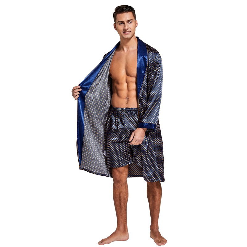 Tony & Candice Men's Satin Robe Lightweight Long Sleeve Silk