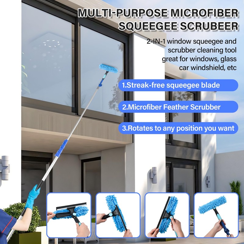 SHINMING High Reach Cleaning Kit with 12FT Telescoping Pole -