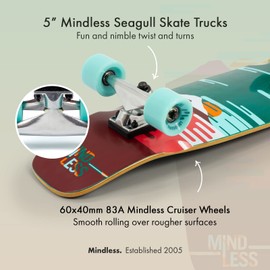 Mindless Sunset Cruiser Green | 28” Classic Short Size Cruiser Shape Board 7 Ply Maple W 5” Seagull Trucks for Smooth and Stable Turns | 60mm 83A SHR Wheels Pre Grounded for Stability and Grip