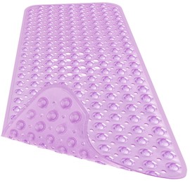 Naoloture Extra Long Bathtub Mat Non Slip, Clear Purple Soft Bath Mat for Tub 40 x 16 Inch Full Size, Bath Tub Shower Mats for Bathroom Floor, Big Suction Cups and Drain Holes, Easy Washable, BPA Free