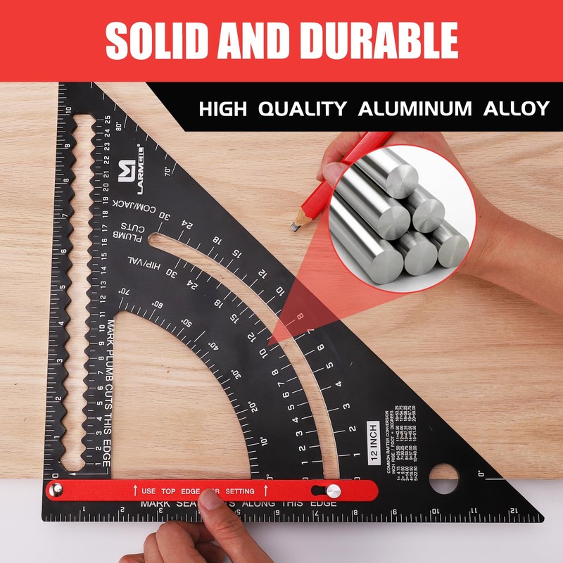 LARMEIL Carpenter Square 12 inch Woodworking Tools Smart Square, Adjustable