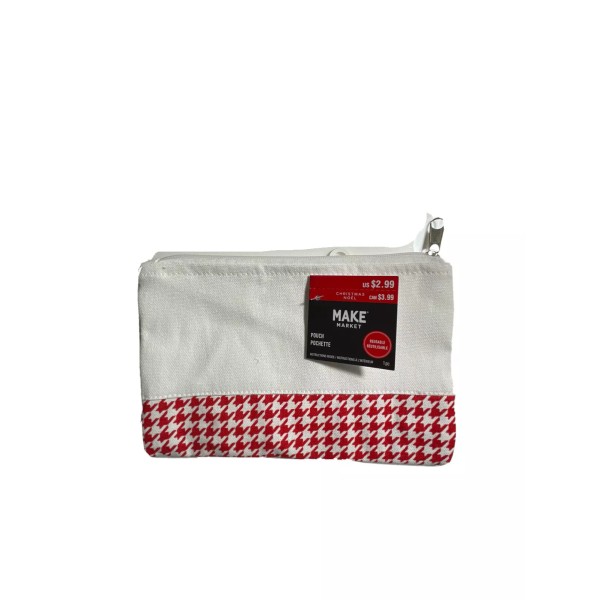 Make Marke Pouch Make Up Bag White Canvas Red Graphics