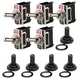 KILIGEN Toggle Switch Waterproof with Cap 1 Circuit 2 Contact 12V-24V-48V-110V/10A, 220V-230V/6A, 2Pin SPST ON/OFF Switch, Metal Bat, Car Auto Truck Boat (Pack of 5)
