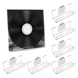 Kalami 6 Pack Vinyl Record Holder Wall Mount No Drill, Self Adhesive Acrylic Record Shelf Display Racks for LP Album Covers CD Book Pictures