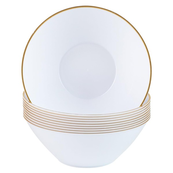 Dining Collection Party Plastic Bowls – White with Gold Rim