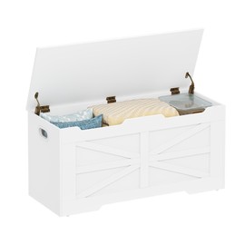 Hzuaneri 39.4" Storage Chest, Extra Large Storage Trunk with 2 Hinges, Wooden Box Bench, Lift-Top Organizer Chest, Shoe Bench for Entryway, Bedroom, Living Room, White SB03403X