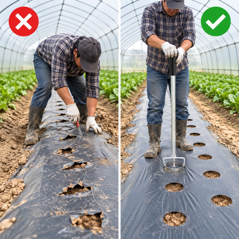 Telescopic Plastic Mulch Film Perforator – 44–75cm Garden Planting Hole